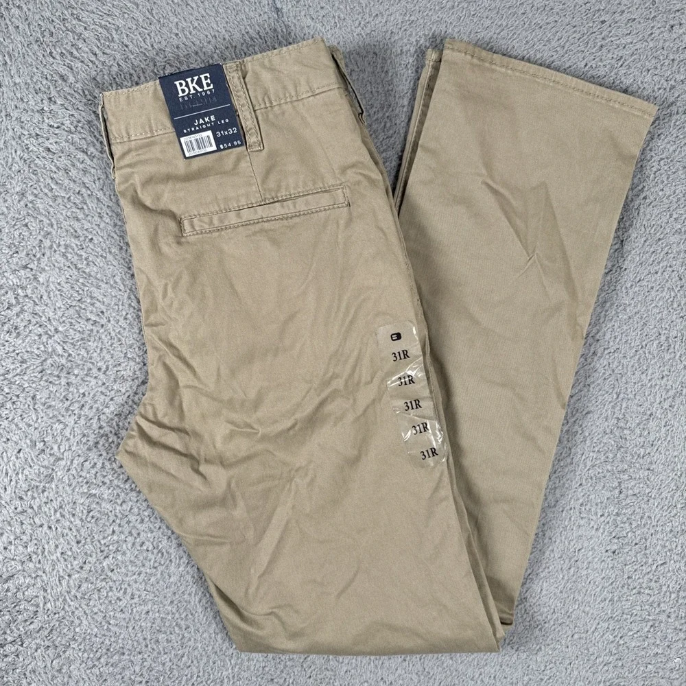 BKE Buckle Jake Chino Pants Mens 31x32 Khaki Beige Straight Leg Premium Stretch